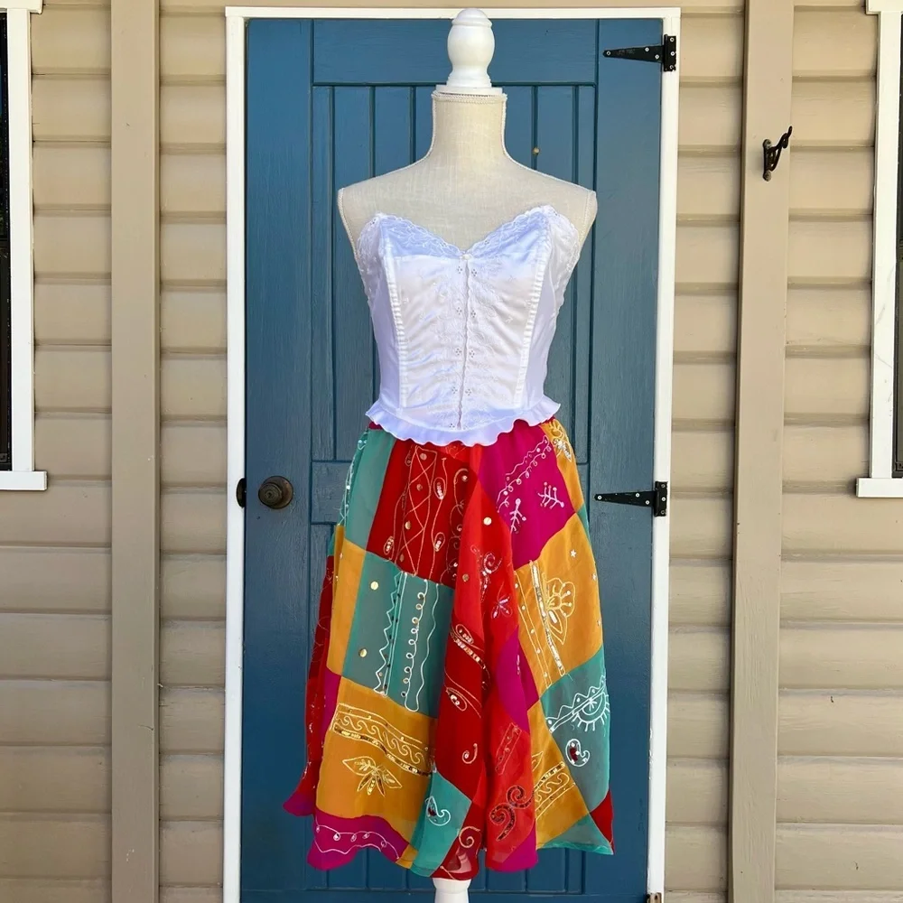 Sandy Starkman Patchwork Beaded Sequins Colorful Pink Midi Dopamine Size M